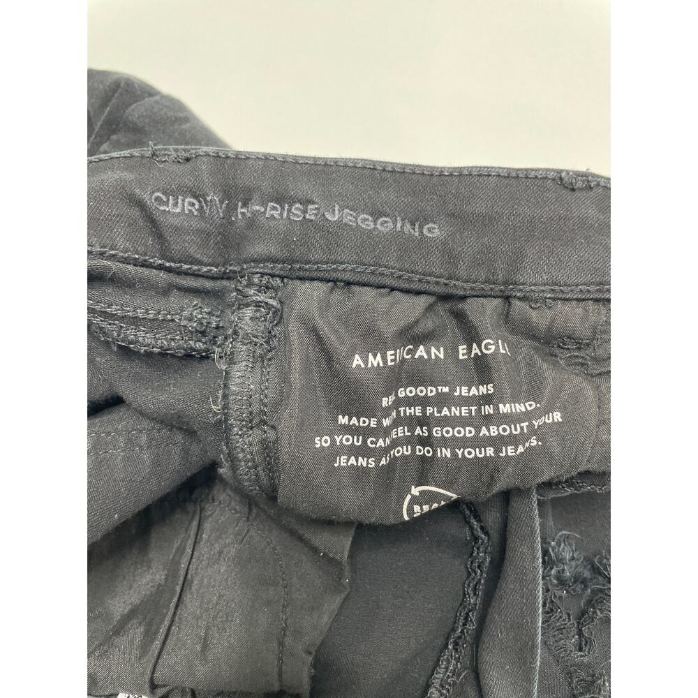 American Eagle Curvy High Rise Distressed Denim Jegging Jeans Black Punk Goth 0 - Picture 7 of 10
